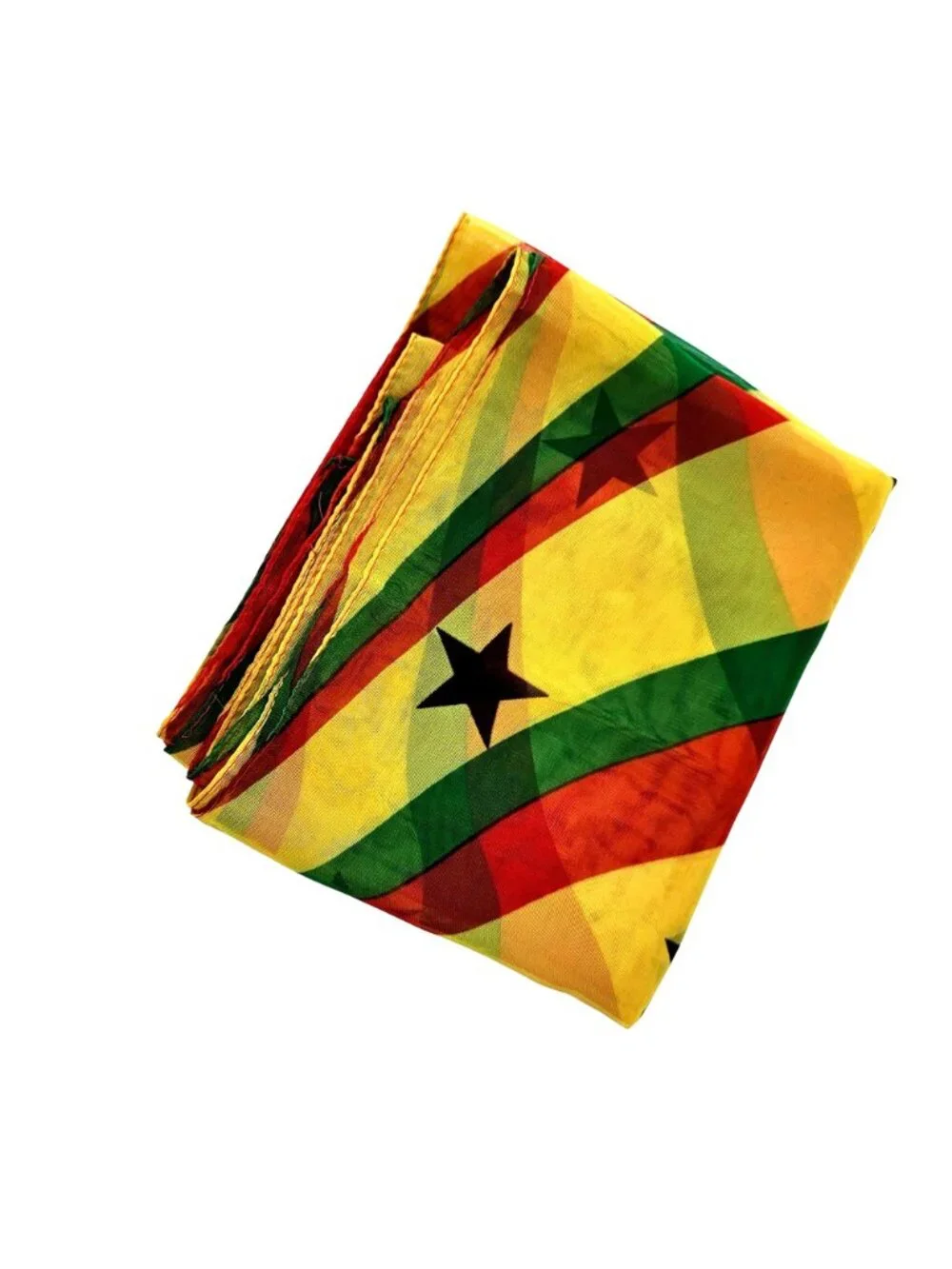 Ghana Flag Colors Rectangular Scarf Yellow Green Red Black Stars Polyester 54x13